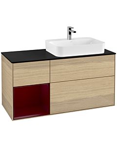 Villeroy und Boch Finion Waschtischunterschrank G392HBPC 120cm, Abdeckplatte black matt, Emotion, Regal links Peony, Oak Veneer