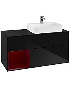 Villeroy und Boch Finion Waschtischunterschrank G392HBPH 120cm, Abdeckplatte black matt, Emotion, Regal links Peony, Glossy Black Lacquer