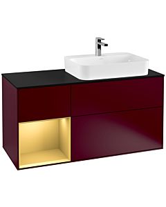 Villeroy und Boch Finion Waschtischunterschrank G392HFHB 120cm, Abdeckplatte black matt, Emotion, Regal links Gold matt, Peony Matt