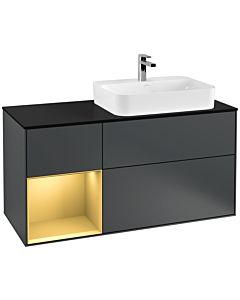 Villeroy und Boch Finion Waschtischunterschrank G392HFHG 120cm, Abdeckplatte black matt, Emotion, Regal links Gold matt, Midnight Blue Matt Lacquer