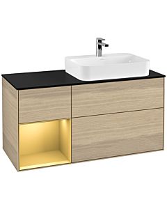 Villeroy und Boch Finion Villeroy und Boch G392HFPC 120cm, plaque de finition noir mat, Emotion, étagère gauche or mat, Oak Veneer