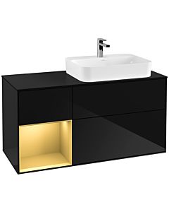 Villeroy und Boch Finion Villeroy und Boch Finion G392HFPH 120cm, cover plate black matt, Emotion, shelf left gold matt, Glossy Black Lacquer