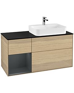 Villeroy und Boch Finion Villeroy und Boch G392HGPC 120cm, plaque de finition noir mat, Emotion, étagère gauche Midnight Blue Matt Lacquer , Oak Veneer