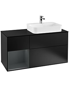 Villeroy und Boch Finion Villeroy und Boch G392HGPD 120cm, plaque de finition noir mat, Emotion, étagère à gauche Midnight Blue Matt Lacquer , laqué noir mat