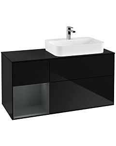 Villeroy und Boch Finion Villeroy und Boch G392HGPH 120cm, plaque de finition noir mat, Emotion, étagère à gauche Midnight Blue Matt Lacquer , Glossy Black Lacquer