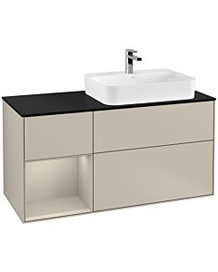 Villeroy und Boch Finion Waschtischunterschrank G392HHHH 120cm, Abdeckplatte black matt, Emotion, Regal links Sand Matt Lacquer, Sand Matt Lacquer