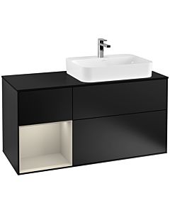 Villeroy und Boch Finion Villeroy und Boch G392HHPD 120cm, plaque de finition noir mat, Emotion, étagère à gauche Sand Matt Lacquer , laqué noir mat