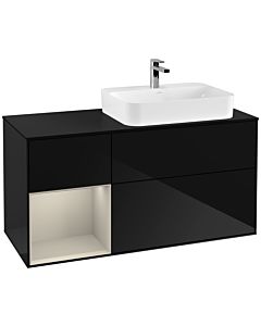 Villeroy und Boch Finion Villeroy und Boch G392HHPH 120cm, plaque de finition noir mat, Emotion, étagère à gauche Sand Matt Lacquer , Glossy Black Lacquer