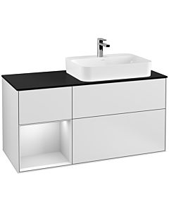 Villeroy und Boch Finion Waschtischunterschrank G392MTMT 120cm, Abdeckplatte black matt, Emotion, Regal links White matt lacquer, White matt lacquer