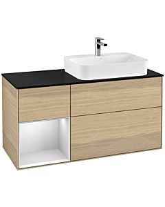 Villeroy und Boch Finion Waschtischunterschrank G392MTPC 120cm, Abdeckplatte black matt, Emotion, Regal links White matt lacquer, Oak Veneer