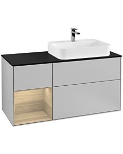 Villeroy und Boch Finion Waschtischunterschrank G392PCGJ 120cm, Abdeckplatte black matt, Emotion, Regal links Oak Veneer, Light grey matt