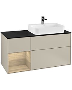 Villeroy und Boch Finion Villeroy und Boch G392PCHH 120cm, plaque de finition noir mat, Emotion, étagère à gauche Oak Veneer , Sand Matt Lacquer