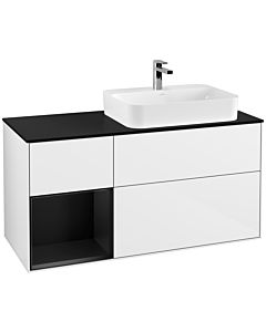 Villeroy und Boch Finion Villeroy und Boch G392PDGF 120cm, plaque de finition noir mat, Emotion, étagère à gauche Laque noire mate, Laque blanc brillant