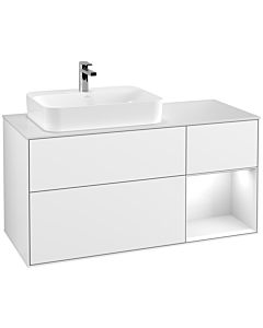 Villeroy und Boch Finion Waschtischunterschrank G401GFGF 120cm, Abdeckplatte white matt, Emotion, Regal rechts Glossy white lacquer, Glossy white lacquer