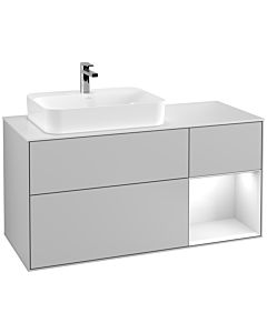 Villeroy und Boch Finion Waschtischunterschrank G401GFGJ 120cm, Abdeckplatte white matt, Emotion, Regal rechts Glossy white lacquer, Light grey matt