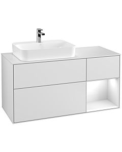 Villeroy und Boch Finion Villeroy und Boch G401GFMT 120cm, plaque de recouvrement blanc mat, Emotion, étagère à droite laqué blanc brillant, laqué blanc mat