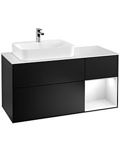 Villeroy und Boch Finion Villeroy und Boch G401GFPD 120cm, couvercle blanc mat, Emotion, étagère à droite laqué blanc brillant, laqué noir mat