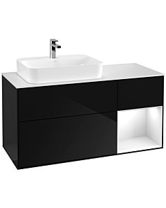 Villeroy und Boch Finion Waschtischunterschrank G401GFPH 120cm, Abdeckplatte white matt, Emotion, Regal rechts Glossy white lacquer, Glossy Black Lacquer