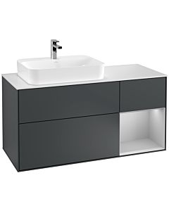 Villeroy und Boch Finion Waschtischunterschrank G401GJHG 120cm, Abdeckplatte white matt, Emotion, Regal rechts Light grey matt, Midnight Blue Matt Lacquer