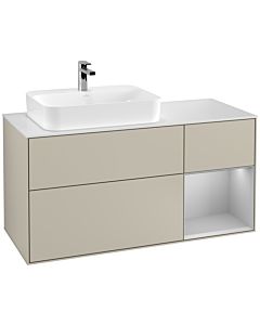 Villeroy und Boch Finion Villeroy und Boch G401GJHH 120cm, plaque de finition blanc mat, Emotion, étagère à droite gris clair mat, Sand Matt Lacquer