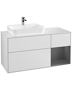 Villeroy und Boch Finion Villeroy und Boch G401GKMT 120cm, plaque de recouvrement blanc mat, Emotion, étagère à droite Anthracite mat, laqué blanc mat