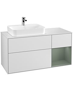 Villeroy und Boch Finion Villeroy und Boch G401GMMT 120cm, plaque de finition blanc mat, Emotion, étagère à droite Olive Matt Lacquer , laqué blanc mat