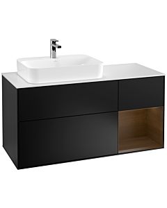 Villeroy und Boch Finion Villeroy und Boch G401GNPD 120cm, plaque de recouvrement blanc mat, Emotion, étagère à droite Placage noyer, Laque noir mat