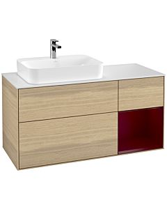 Villeroy und Boch Finion Waschtischunterschrank G401HBPC 120cm, Abdeckplatte white matt, Emotion, Regal rechts Peony, Oak Veneer
