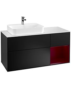 Villeroy und Boch Finion Villeroy und Boch G401HBPD 120cm, plaque de recouvrement blanc mat, Emotion, étagère à droite Peony , laqué noir mat