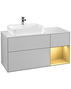 Villeroy und Boch Finion Waschtischunterschrank G401HFGJ 120cm, Abdeckplatte white matt, Emotion, Regal rechts Gold matt, Light grey matt