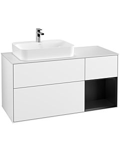 Villeroy und Boch Finion Villeroy und Boch G401PDGF 120cm, plaque de recouvrement blanc mat, Emotion, étagère à droite Laque noire mate, Laque blanche brillante