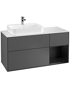 Villeroy und Boch Finion Waschtischunterschrank G401PDGK 120cm, Abdeckplatte white matt, Emotion, Regal rechts Black matt lacquer, Anthracite matt