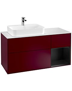 Villeroy und Boch Finion Waschtischunterschrank G401PDHB 120cm, Abdeckplatte white matt, Emotion, Regal rechts Black matt lacquer, Peony Matt