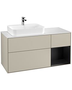 Villeroy und Boch Finion Villeroy und Boch G401PDHH 120cm, plaque de recouvrement blanc mat, Emotion, étagère à droite laqué noir mat, Sand Matt Lacquer