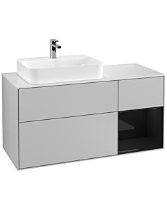 Villeroy und Boch Finion Waschtischunterschrank G401PHGJ 120cm, Abdeckplatte white matt, Emotion, Regal rechts Glossy Black Lacquer, Light grey matt