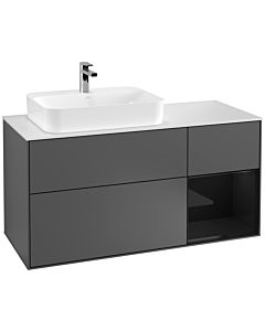 Villeroy und Boch Finion Villeroy und Boch G401PHGK 120cm, plaque de recouvrement blanc mat, émotion, étagère à droite Glossy Black Lacquer , anthracite mat