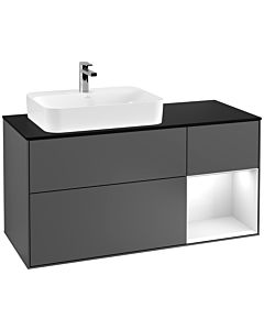 Villeroy und Boch Finion Waschtischunterschrank G402GFGK 120cm, Abdeckplatte black matt, Emotion, Regal rechts Glossy white lacquer, Anthracite matt