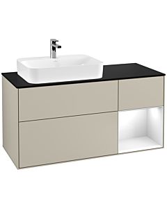 Villeroy und Boch Finion Waschtischunterschrank G402GFHH 120cm, Abdeckplatte black matt, Emotion, Regal rechts Glossy white lacquer, Sand Matt Lacquer
