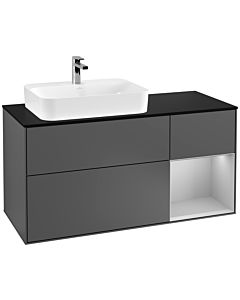 Villeroy und Boch Finion Waschtischunterschrank G402GJGK 120cm, Abdeckplatte black matt, Emotion, Regal rechts Light grey matt, Anthracite matt