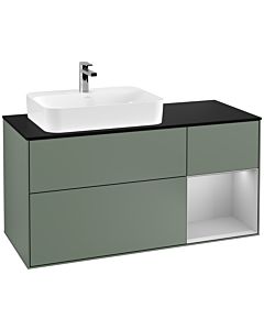 Villeroy und Boch Finion Waschtischunterschrank G402GJGM 120cm, Abdeckplatte black matt, Emotion, Regal rechts Light grey matt, Olive Matt Lacquer