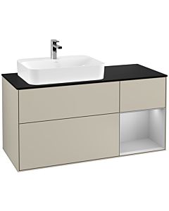 Villeroy und Boch Finion Villeroy und Boch G402GJHH 120cm, plaque de finition noir mat, Emotion, étagère à droite gris clair mat, Sand Matt Lacquer