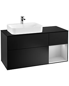 Villeroy und Boch Finion Waschtischunterschrank G402GJPD 120cm, Abdeckplatte black matt, Emotion, Regal rechts Light grey matt, Black matt lacquer