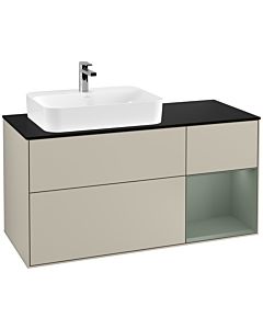 Villeroy und Boch Finion Villeroy und Boch G402GMHH 120cm, plaque de finition noir mat, Emotion, étagère à droite Olive Matt Lacquer , Sand Matt Lacquer