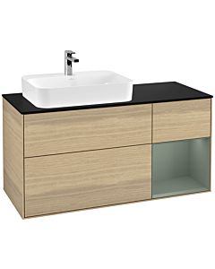 Villeroy und Boch Finion Villeroy und Boch G402GMPC 120cm, plaque de finition noir mat, Emotion, étagère à droite Olive Matt Lacquer , Oak Veneer