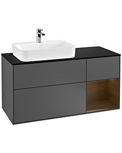 Villeroy und Boch Finion Waschtischunterschrank G402GNGK 120cm, Abdeckplatte black matt, Emotion, Regal rechts Walnut veneer, Anthracite matt
