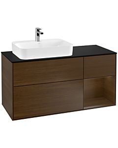 Villeroy und Boch Finion Villeroy und Boch G402GNGN 120cm, plaque de finition noir mat, Emotion, étagère à droite placage noyer, placage noyer