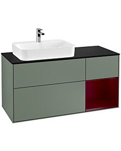 Villeroy und Boch Finion Villeroy und Boch G402HBGM 120cm, plaque de finition noir mat, Emotion, étagère à droite Peony , Olive Matt Lacquer