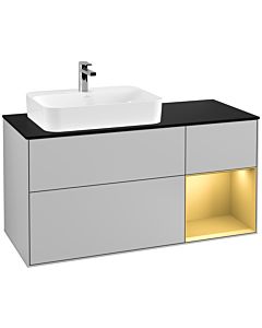 Villeroy und Boch Finion Villeroy und Boch G402HFGJ 120cm, plaque de finition noir mat, Emotion, étagère droite or mat, gris clair mat