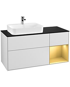 Villeroy und Boch Finion Waschtischunterschrank G402HFMT 120cm, Abdeckplatte black matt, Emotion, Regal rechts Gold matt, White matt lacquer