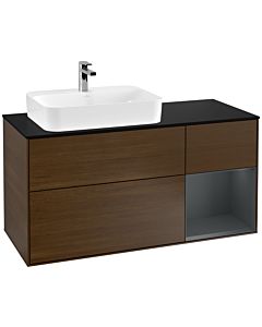 Villeroy und Boch Finion Waschtischunterschrank G402HGGN 120cm, Abdeckplatte black matt, Emotion, Regal rechts Midnight Blue Matt Lacquer, Walnut veneer